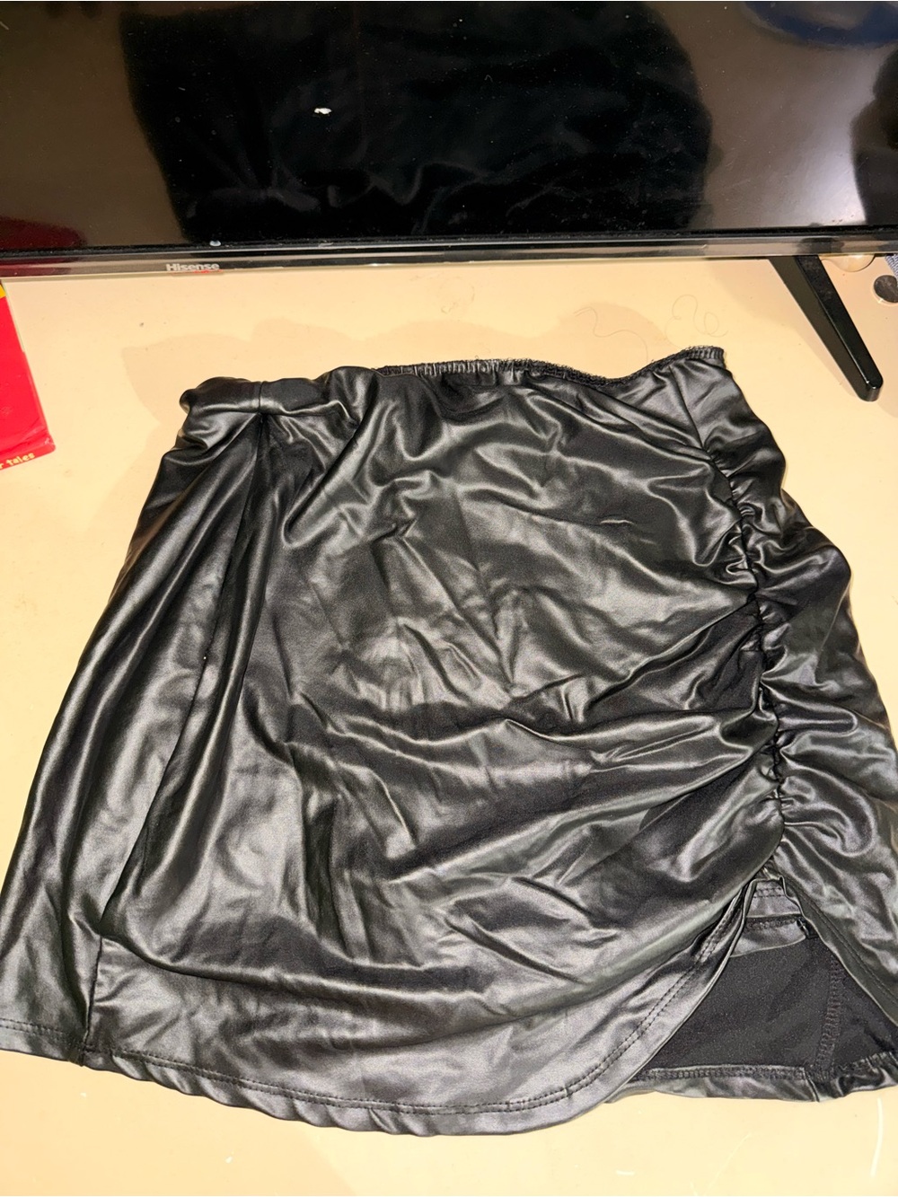 Windsor Black Faux Leather Ruched Mini Skirt